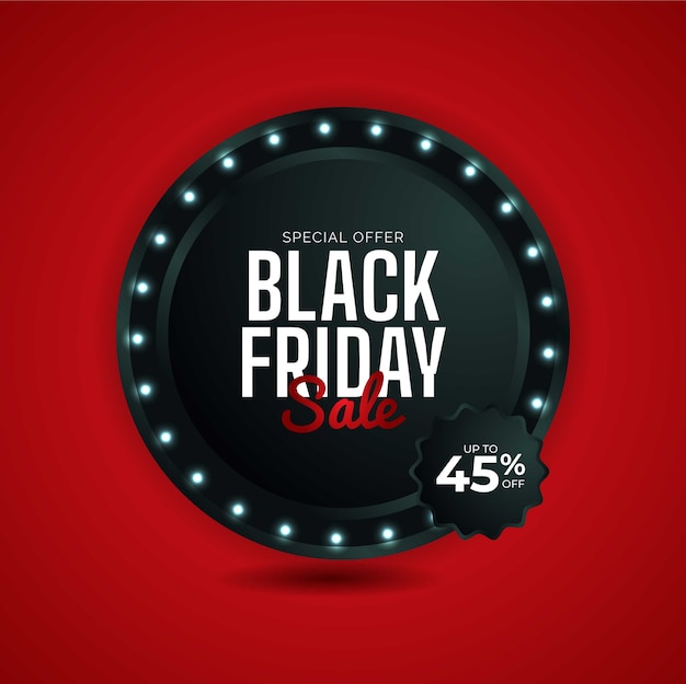 Modern black friday sale design in red background.