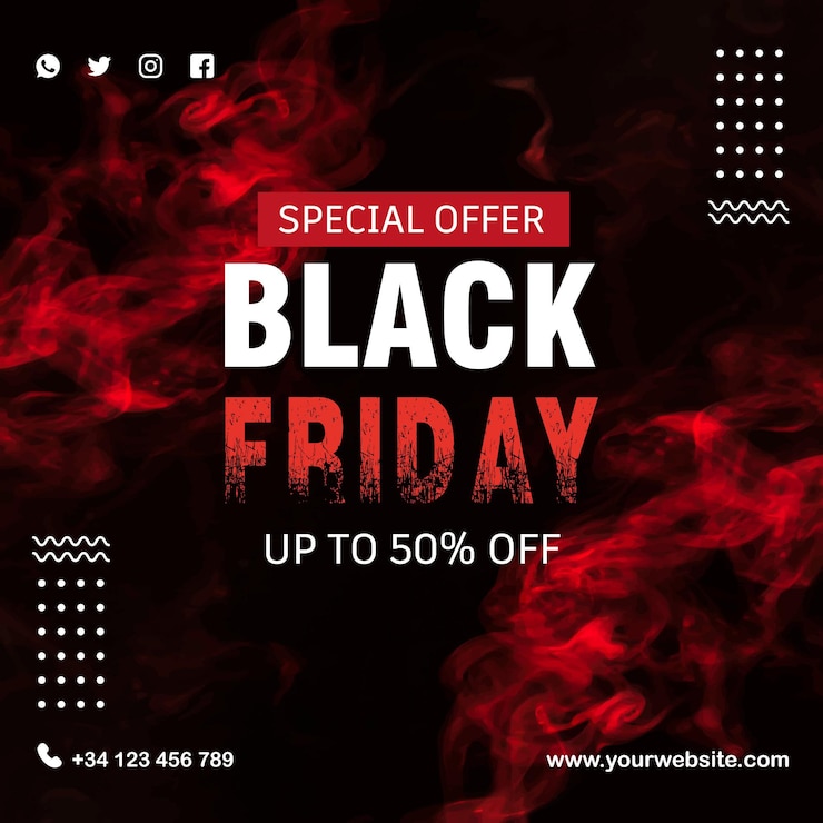 वेक्टर modern black friday sale with red smoke pattern background.