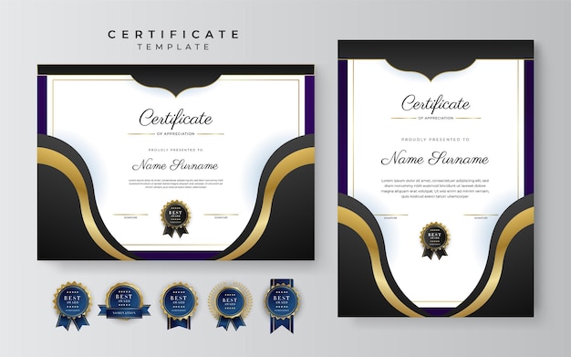 Vettore modello di premio di certificato in oro nero moderno per affari e istruzione