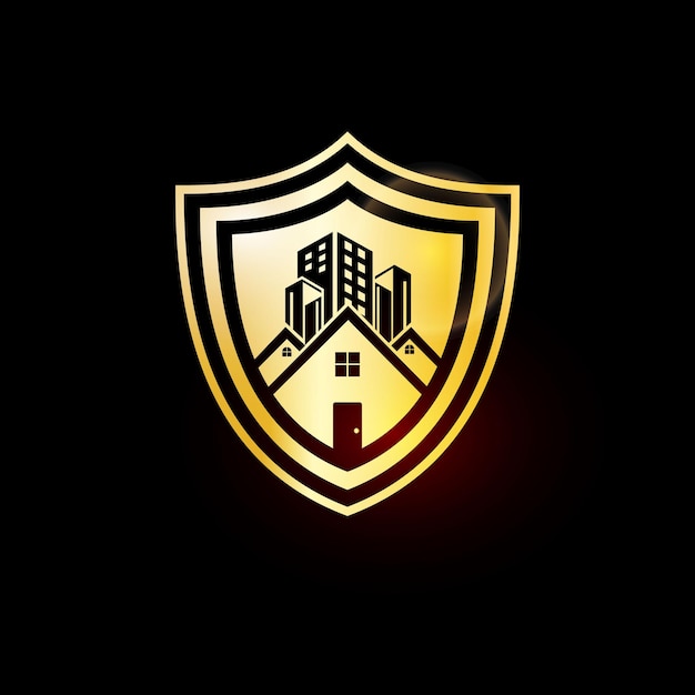 Design moderno del logo immobiliare nero e oro