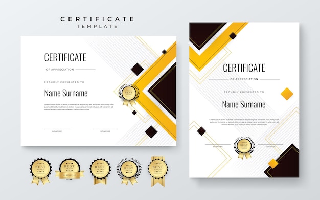Modern black gold and white certificate of achievement template with place for your content white black and gold design