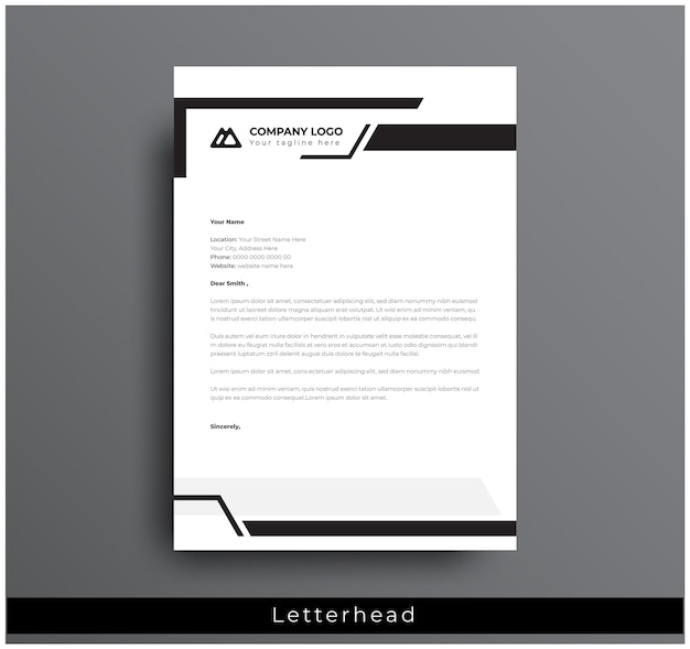 Modern black letterhead design professional corporate creative company clean A4 letterhead