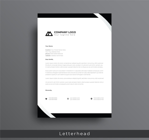 Modern black letterhead design professional corporate creative company clean a4 letterhead