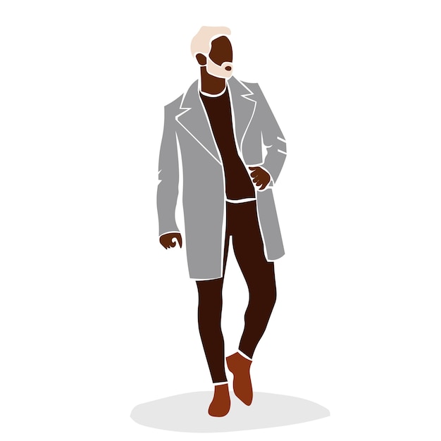 Vector modern black man wearing a suit in line art style vector