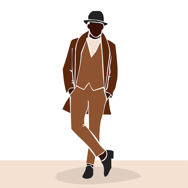 Vector modern black man wearing a suit in line art style vector