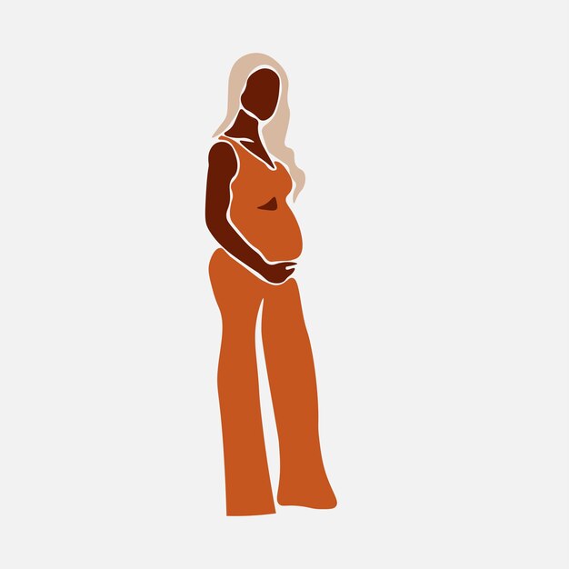 modern black pregnant woman in elegant line art style vector