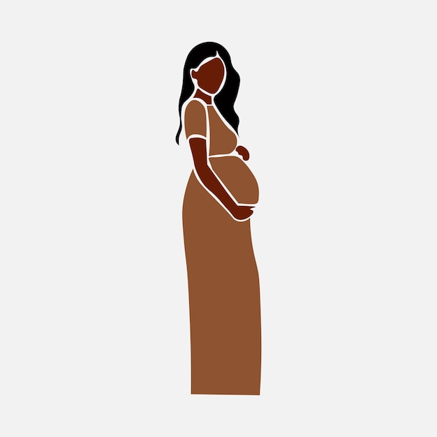 modern black pregnant woman in elegant line art style vector