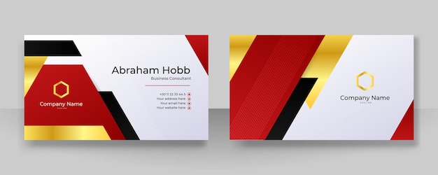 Modern black red gold and white business card design template