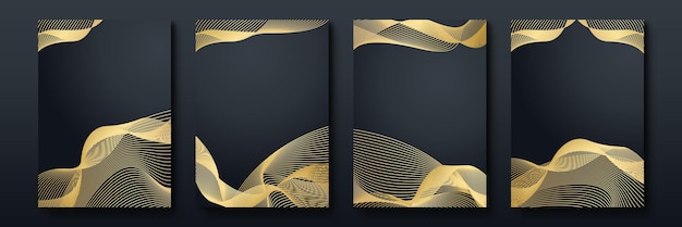 Set di design per copertine moderne a righe nere. modello di linea diagonale dinamica oro creativo di lusso. sfondo vettoriale premium formale per brochure aziendale, poster, taccuino, modello di menu