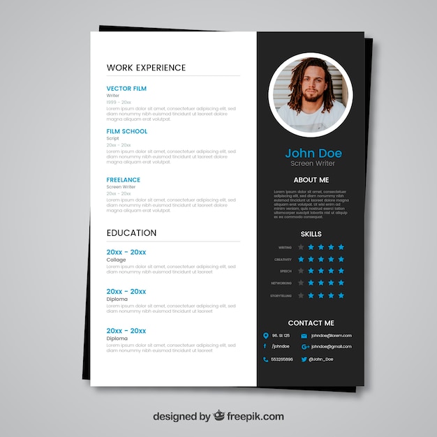 Vector modern black and white cv concept