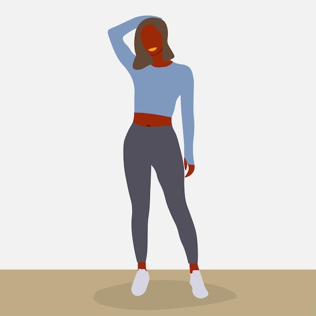 Modern black woman in gym wear line art style vector abstract