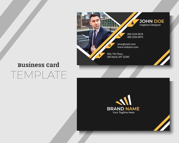 A modern black and yellow color business card template for a company