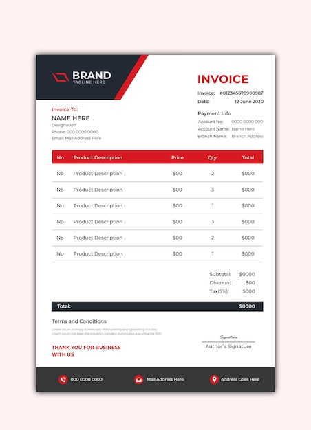 Modern BlackRed Zakelijk Factuurontwerp