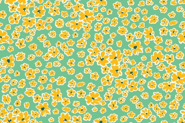 Modern bloemenpatroon met elegante kleine bloemen op greensward voor digitaal oppervlak en kleding in vrijheidsstijl gestileerde vectorsjabloon