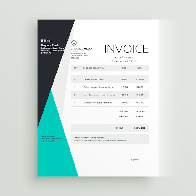 Vector modern blue and black invoice template