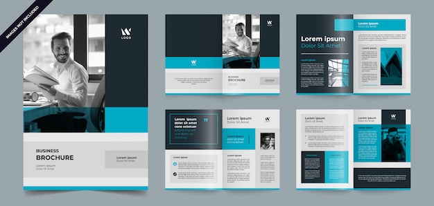 Vector modern blue brochure pages template