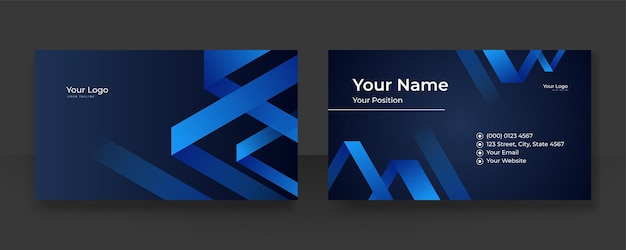 Modern blue business card design template. creative and clean minimalist style. luxury business card design template. elegant dark back background with abstract wavy lines shiny. vector illustration