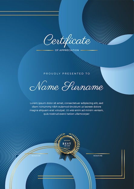 Modern blue certificate template of achievement