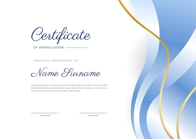 Вектор Современный синий шаблон сертификата и рамка для вручения диплома о почетном выпуске и печати