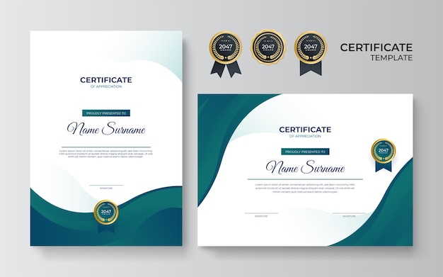 Modern blue certificate template and border for award diploma and printing Professional business green certificate design template