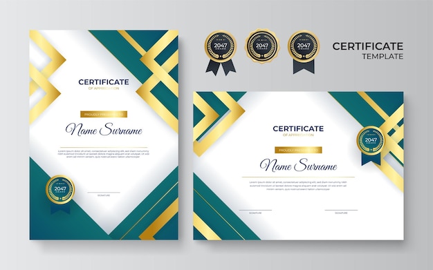 賞の卒業証書と印刷のためのモダンな青い証明書テンプレートとボーダープロフェッショナルビジネスグリーン証明書デザインテンプレート