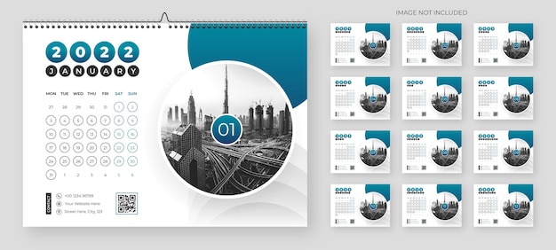 Modern blue color desk calendar template