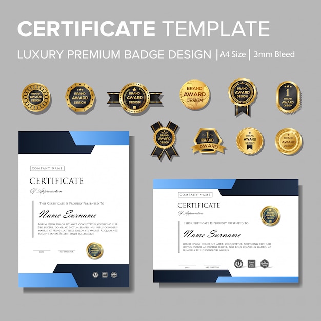 Modern blue corporate certificate with badge