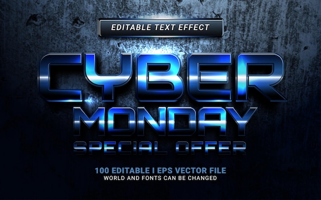 Modern blue cyber monday sale text effect