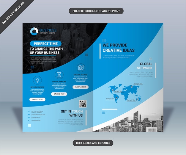 Vector modern blue folded business brochure design