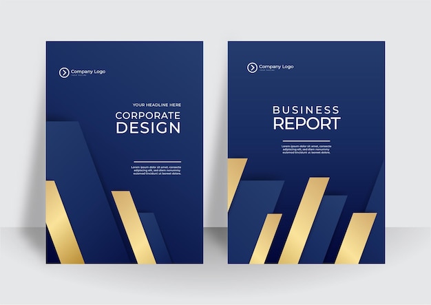 Modern blue gold business cover template. For brochure, annual report, flyer design templates in A4 size. Vector illustrations for business presentation, business paper, corporate document cover