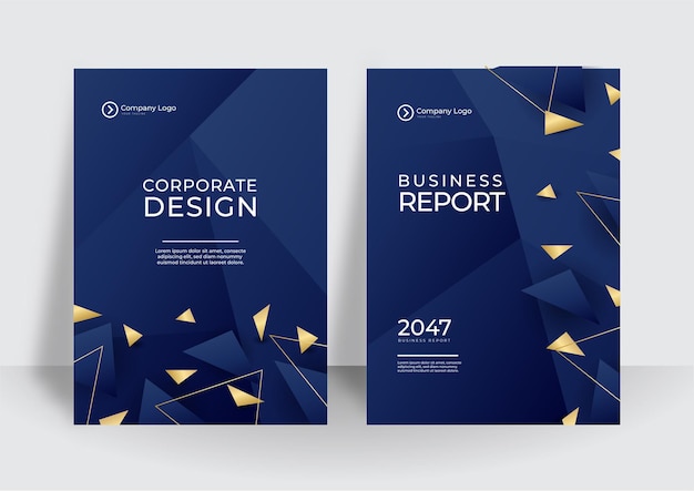 Modern blue gold business cover template. for brochure, annual report, flyer design templates in a4 size. vector illustrations for business presentation, business paper, corporate document cover