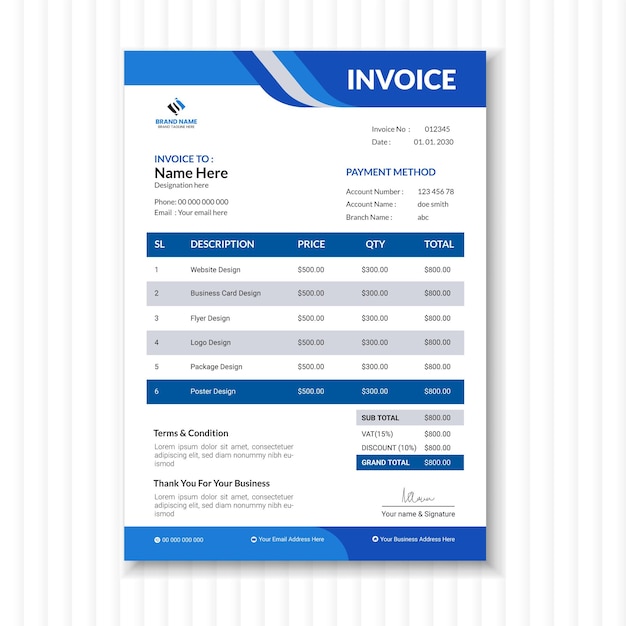 Modern Blue amp Gray vector invoice template design