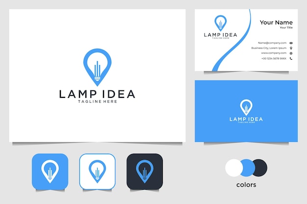 Moderna lampada blu idea logo design e biglietto da visita