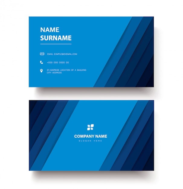 Vector modern blue lines double sided business card template