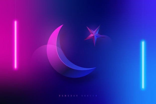 Modern blue and pink gradient banner for Ramadan Kareem