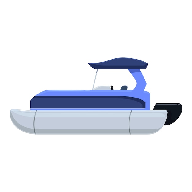 modern blue pontoon boat with canopy floating on water