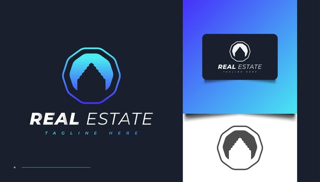 Modern Blue Real Estate Logo Design. Construction, Architecture or Building Logo Design Template