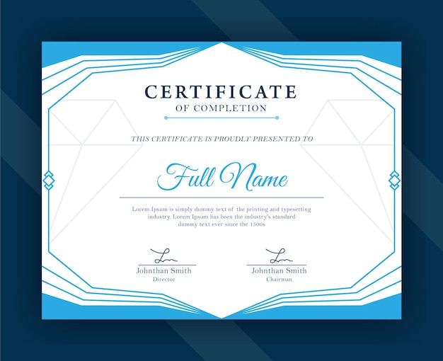 Modern blue recognition certificate template