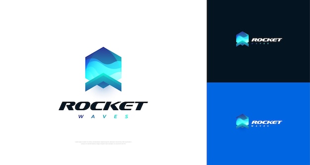 Modern blue rocket logo with ocean inside suitable for business environment and technology logo