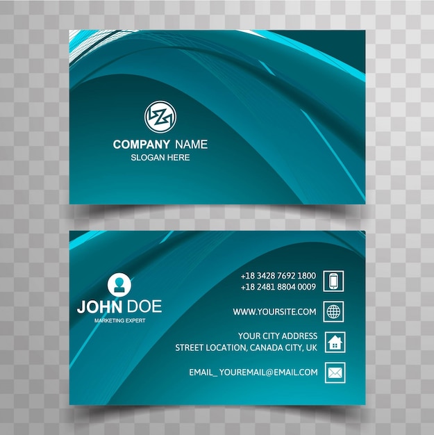 Vector modern blue wavy visiting card