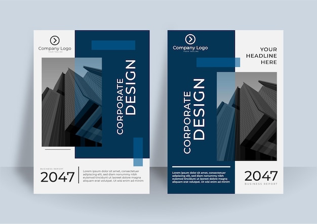 Modern blue white A4 cover design layout set for business. Abstract geometry with corporate concept