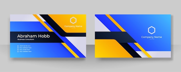 Современный синий и желтый шаблон дизайна визитной карточки