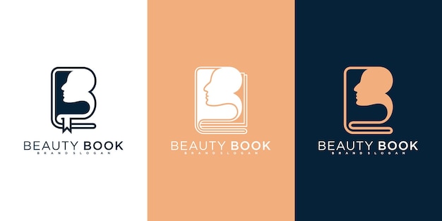 Modern boeklogo met creatief gecombineerd gezicht en boekconcept Premium vector