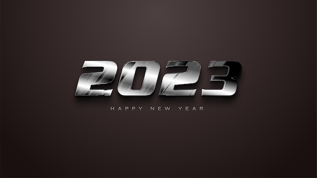 Modern and bold happy new year 2023 in silver metallic