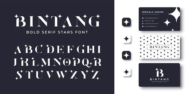 Modern bold serif star font and business card design