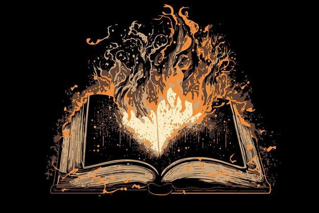 Modern Book Fire Modern magisch boek Boekschets Bladeren uit een boek Platte vectorillustratie