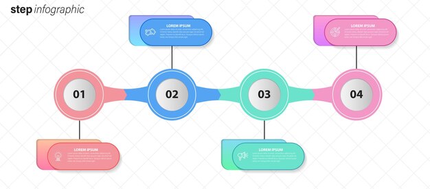 Modern box line infographic template with 4 steps Business circle template with options for brochur