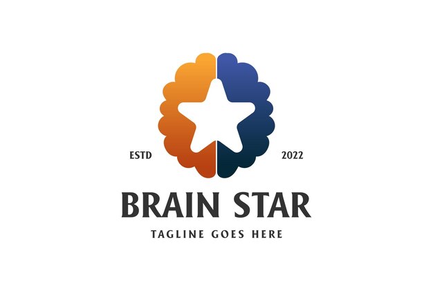 Modern Brain Star foe Education Science Tutoring or Artificial Intelligent Logo Design Vector