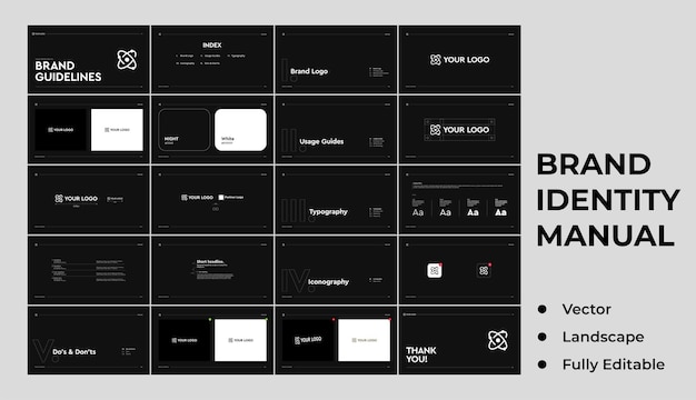 벡터 현대 브랜드 가이드라인 검은색 또는 풍경 브랜드 매뉴얼