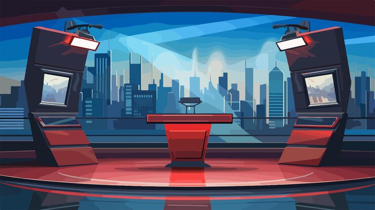 Vector modern breaking news studio background illustration for design projects